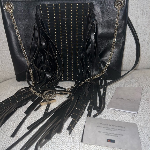 Jimmy Choo Chain Alexia Fringe Black Lambskin Leather Cross Body Bag - Picture 5 of 6